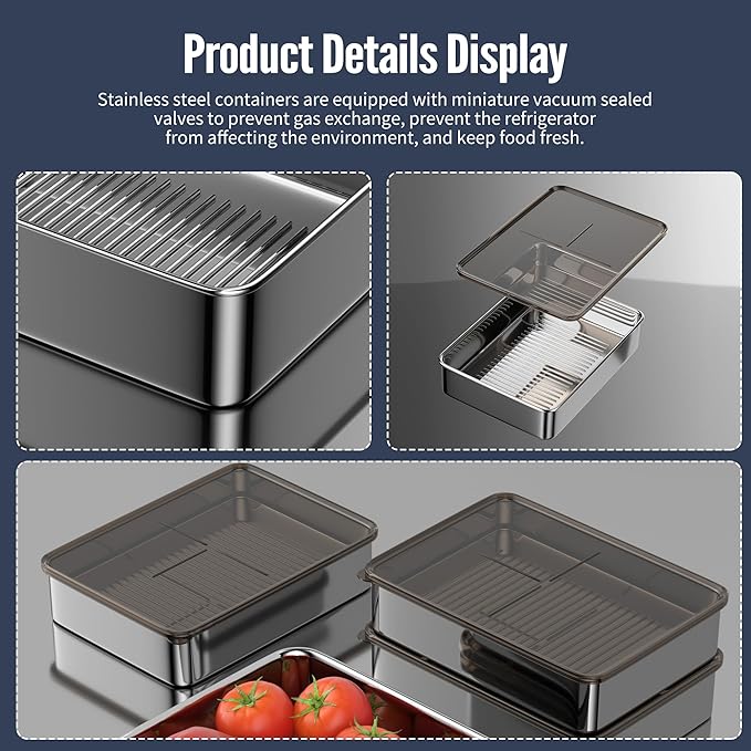 3pcs Stainless Steel Food Storage Containers with Lids,Bento Lunch Box,Metal Meal Prep Food Containers Reusable Stackable Oven/Dishwsher/Freezer safe (2000ml)