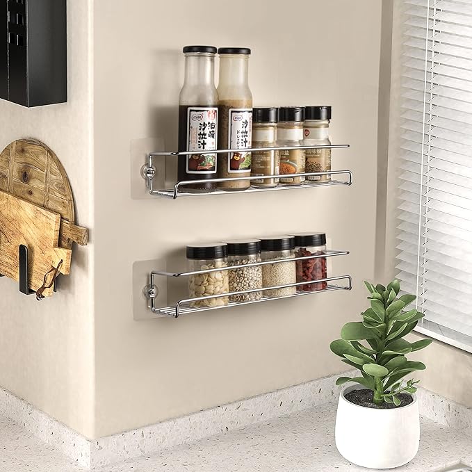 Lonian Spice Rack Organiser, 2-Tier Spice Shelf Storage Racks Wall Mounted for Kitchen Cabinet Pantry Door