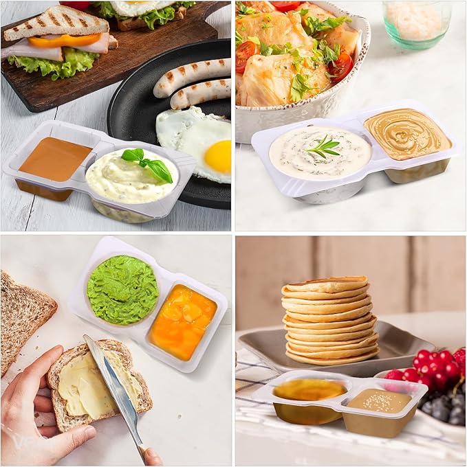 12 Sets Double Compartment Condiment Container with Lid, Reusable Snack Box for Sauces and Snacks for Meal Prep, Parties, and On-the-Go
