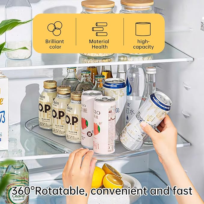 Lazy Susan Turntable Organizer for Large Refrigerator, 360° Rotate Fridge Organizers and Storage, 14 Inches Rectangle Lazy Susan Organizer for Fridge, Cabinet, Pantry