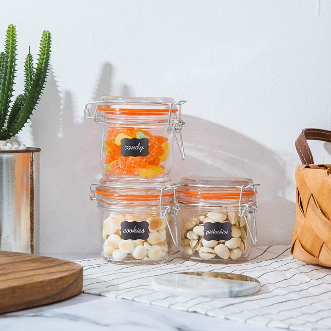 Encheng Glass Jars With Airtight Lids, 6 oz Mason Jars,Glass Jar With Leak Proof Rubber Gasket 200ml,Storage Jar With Hinged Lid for Home and Kitchen,GlassStorage Containers With Lids 12 Pack