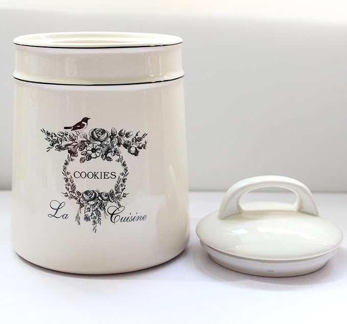 Vintage Ceramic Cookies Jars,Retro Bird and Flower Design,Large Kitchen Organization Storage Canister with Airtight Lid,Seal Canister for Food Storage,Store Cookies,Biscuits,Dessert etc,Beige