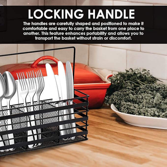 Stainless Steel Utensil Basket,Dishwasher , Flatware Basket, Kitchen, Countertop, Office, Camping, Outdoors, and Restaurants, 4-Compartment, Black