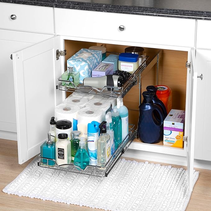 HOLDN’ STORAGE Pull Out Cabinet Organizer 2 Tier – Heavy Duty Metal with Lifetime Limited Warranty -Anti Rust Chrome Finish - 15.5" W x 21" D x 16.5" H