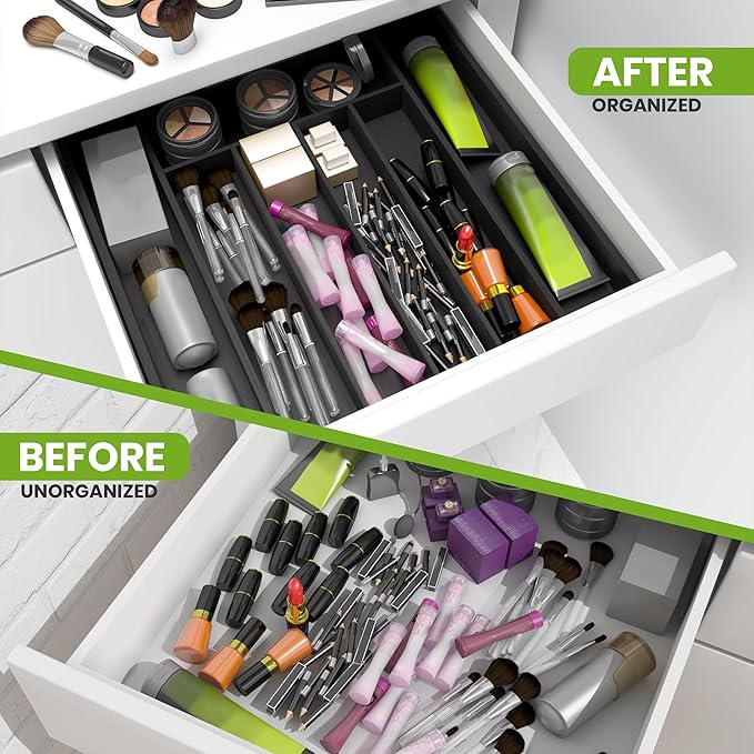 Utopia Kitchen Expandable Bamboo Utensil Drawer Organizer, Silverware Organizer for Cutlery, Flatware Holder (5-7 Slots, Black) - Pack of 1