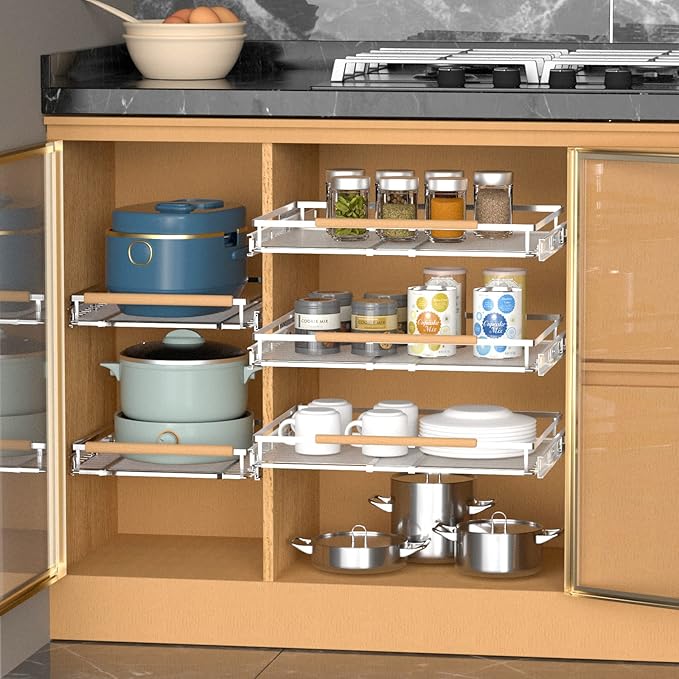 Pull Out Drawer Cabinet Organizer, Expandable Slide Out Storage Shelves for Cabinets, Under Sink and Wardrobe, 16.3"~26.3" Wide x 17.3" Deep, 1 Pack