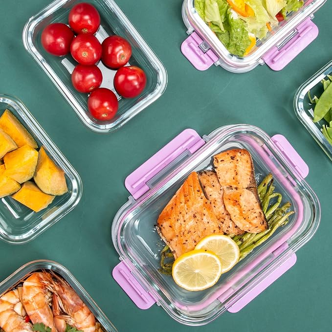 C CREST Airtight Food Storage Glass Containers with Locking Lids- 5 Large (32oz) and 5 Small (12oz), Leak-proof