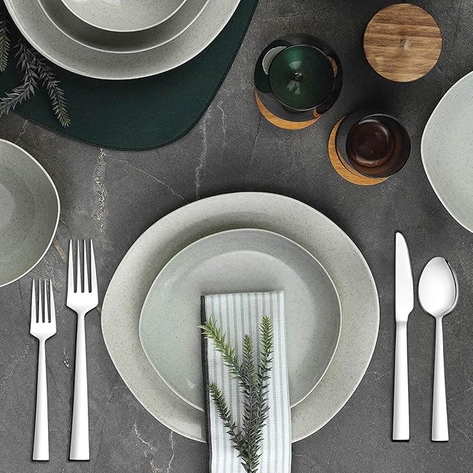 21-Piece Modern Stainless Steel Silverware Sets with Organizer Tray Silver Tableware Cutlery Set Fork Spoon and Knife Flatware Sets Heavy Duty Eating Kitchen Utensil Set Service for 4, Dishwasher Safe