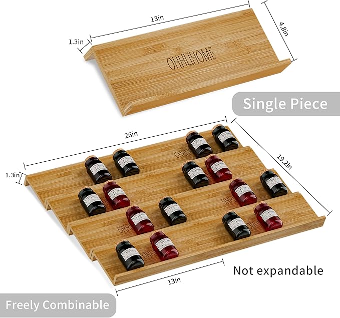Bamboo Spice Drawer Organizer - 8 Pack 13"x4.7"x1.6" Spice Rack Tray - Spice Jars Drawers Insert - Seasoning Organizer for Drawers/Countertop (Jars not included)…