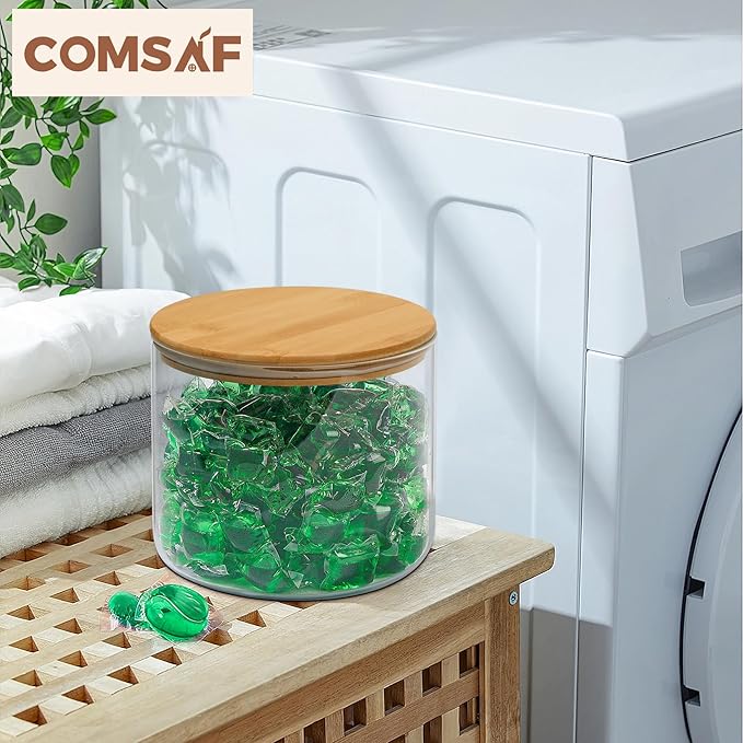 ComSaf Glass Food Storage Containers, 100 oz/44 oz Glass Flour and Sugar Containers with Airtight Lids, 7.1'' Wide Mouth Large Glass Jars with Bamboo Lid for Rice, Pasta, Oats, Grains, Cookie, Candy