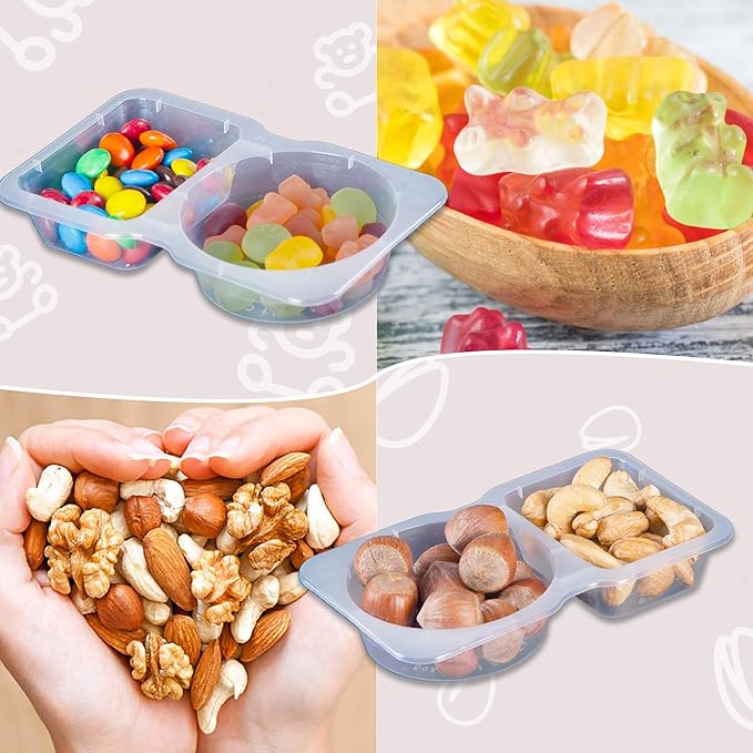 10 Sets Condiment Container with Lid, Disposable Double Compartment Plastic Container for Sauce Snack