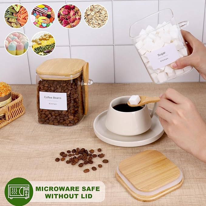 TIPGO 27oz Glass Food Storage Jars Set of 4,Clear Glass Storage Containers with Bamboo Lids,Pantry Organization Jar, Spice, Coffee and Sugar Container, Small Canister Set for Kitchen