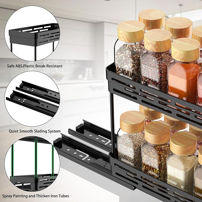 3 Packs Pull Out Spice Rack Organizer for Cabinet, Slide Out Spice Racks Organizer, Easy to Install Spice Cabinet Organizers, 4.33''Wx10.4''Dx8.5''H, Each Tier Hold 10 Spice Jars - 2 Tier