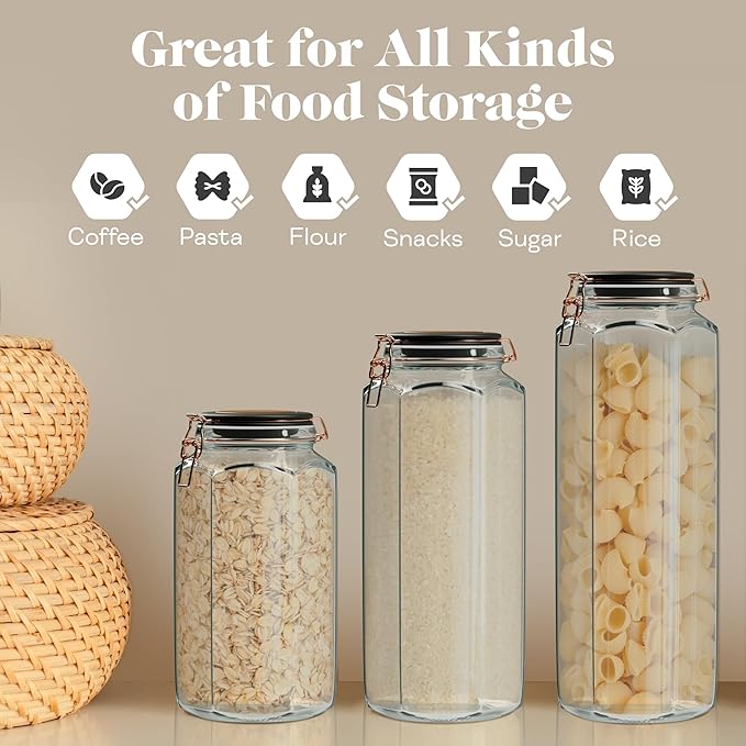 Amici Home Adler Hermetic Preserving Glass Canister | Set of 2 | Glass Kitchen Jar for Cookies, Coffee Beans, Flour & Sugar | Kitchen and Pantry Organization | 52 Ounces