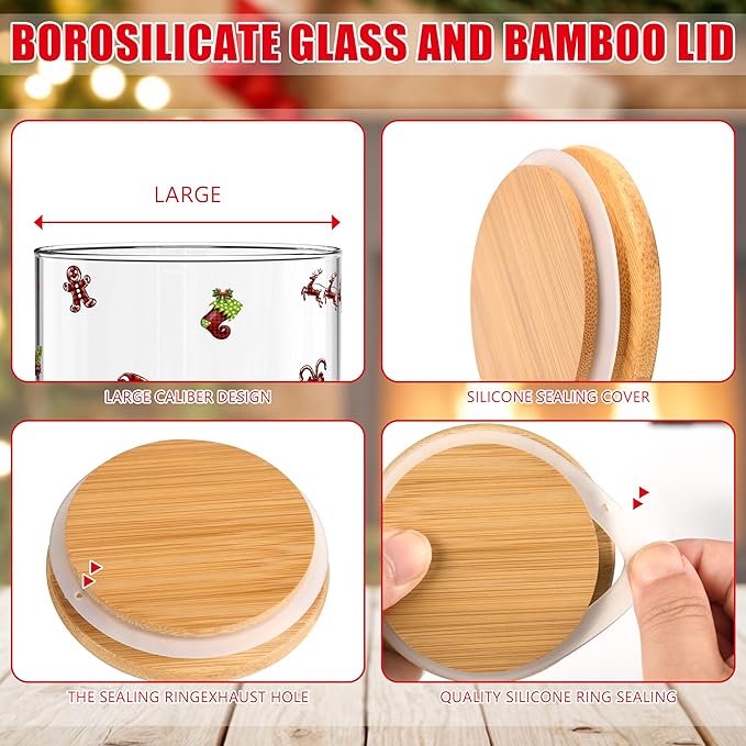3 Pack Christmas Glass Storage Jars With Airtight Bamboo Lid Gnome Red Truck Canister Sets for Kitchen Countertop Decor Cookie Jars Candy Containers