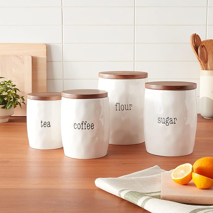 Certified International Corp It's Just Words 4 Piece Canister Set with Wood Lids, Multicolor
