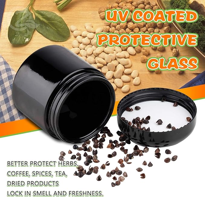 OZCHIN Glass Stash Jar Airtight Smell Proof Container, Glass UV Protection Storage Multipurpose Container for Coffee & Teas, Herb Spices Container Screw-Top Lid Lock Odor(100ml)
