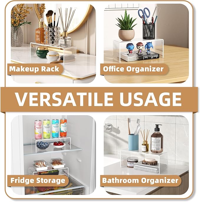 5-Pack Acrylic Spice Rack(10.8"~12.4"L), Seasoning Organizer with Non-Slide Silicone Pads, Clear Cabinet Organizer Shelf for Kitchen Countertop, Cupboard, Pantry, Shelf Riser Rack for Cans and Cups