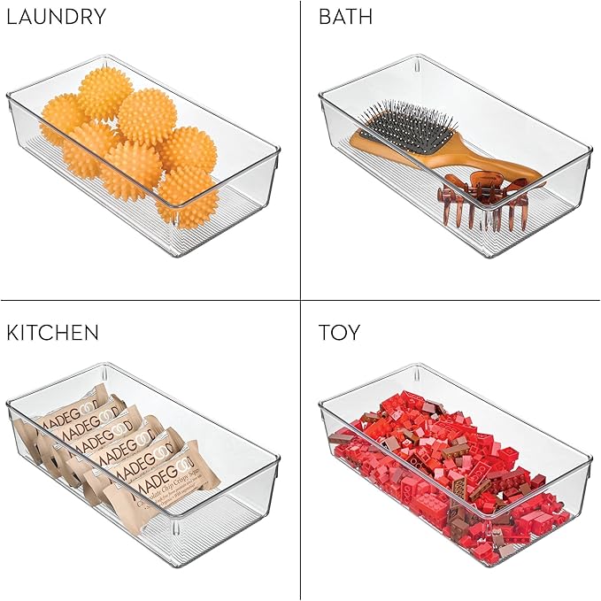iDesign Linus Plastic Dresser and Vanity Organizer, Storage Bin for Bathroom, Bedroom, Office, Craft Room, Fridge, Freezer, Pantry, 12" x 6" x 3", Clear