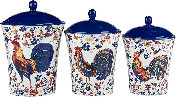 Certified International Morning Rooster Set of 3 Canisters: 54 oz., 64 oz.,92 oz.