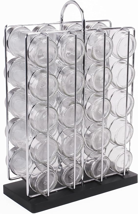 Orii 20 Jar Chrome Wire Spice Rack with Bamboo Base | Includes Silicone Funnel | 160 Preprinted + 20 Blank Spice Labels Included | Compact and Minimalistic Kitchen Pantry Spice Organizer Rack