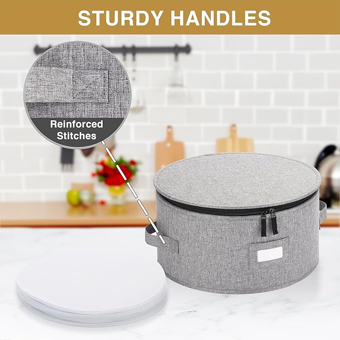 China Storage Container for Charger Plate - Includes 12 Felt Dividers. Hard Shell and Stackable with Padded Interior. Great for Platters, Big Plates and Serving Dishes up to 12.5" W