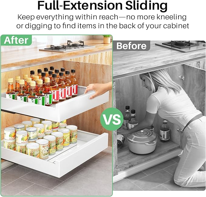 Pull Out Cabinet Organizer Fixed With Adhesive Nano Film,Heavy Duty Storage and Organization Slide Out Pantry Shelves Sliding Drawer Pantry Shelf for Kitchen 15.8"W x 16.9"D x 3.1"H(1PC)