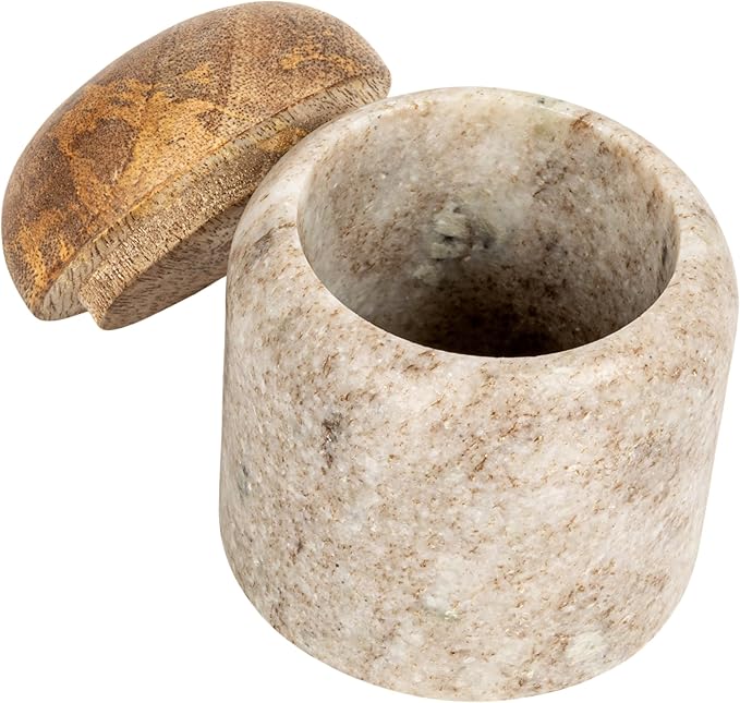 Creative Co-Op Modern Marble Canister with Wood Lid, Natural