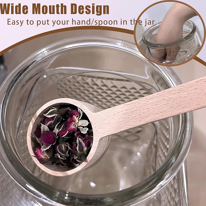 Vintage Glass Jar with Lid Wood Spoon 60 OZ Round Thick Glass Storage Jars Airtight Lids Decorative Canister Container for Food Candy Cookie Sugar Coffee Tea Nuts Snack Bath Salt