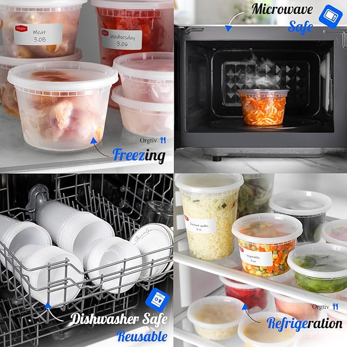 [60 Sets 16oz Deli Containers with Lids,Plastic Storage Containers with Lids,Freezer To Go Containers