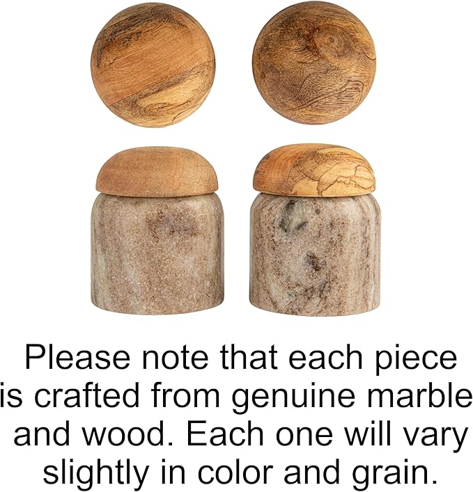 Creative Co-Op Modern Marble Canister with Wood Lid, Natural