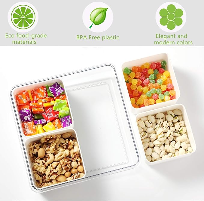 Fruit Storage Container with 4 Removable Compartments – Stackable Snackable Box Containers for Fresh Fruits, Veggies, Snacks, and Salads – Airtight Fridge Organizer for Home & On-the-Go Use