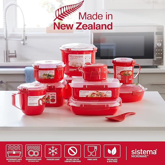Sistema Microwave Food Storage Containers with Steam Release Vent, Dishwasher Safe Red