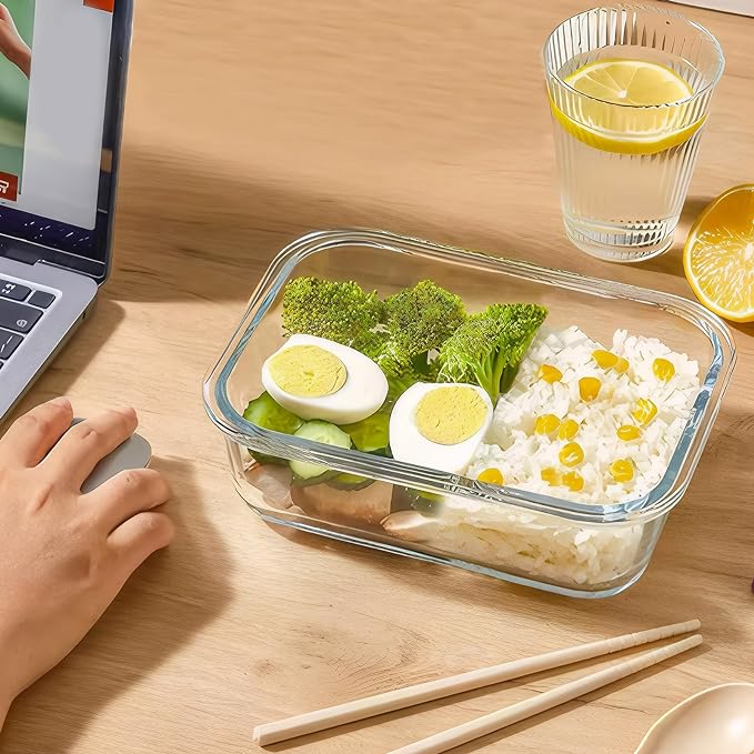 BAYZZ 35 Oz Glass Meal Prep Containers, 5 Pack Glass Food Storage Containers, Glass Bento Boxes with Lids-Dishwasher, Microwave, Oven & Freezer Friendly, Green