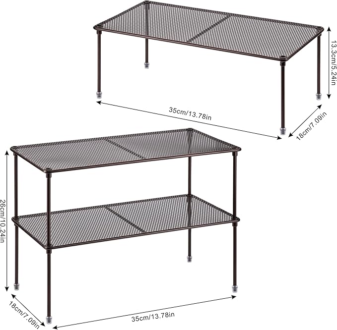 Lonian 2-Pack Kitchen Cupboard Shelf Organizer for Cabinet, Expandable & Stackable Counter Cupboard Organiser, Storage Rack for Bathroom, Kitchen, Laundry Room (Brown), LN-HK-0122