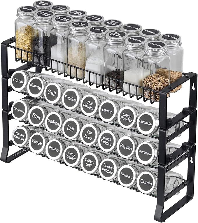 VEVOR Detachable Spice Rack Organizer for Cabinet, 4 Tie Stackable Seasoning Organizer, Spice Jars Kitchen Storage for Countertop Kitchen Pantry Cupboard, 15.8x10.7 in
