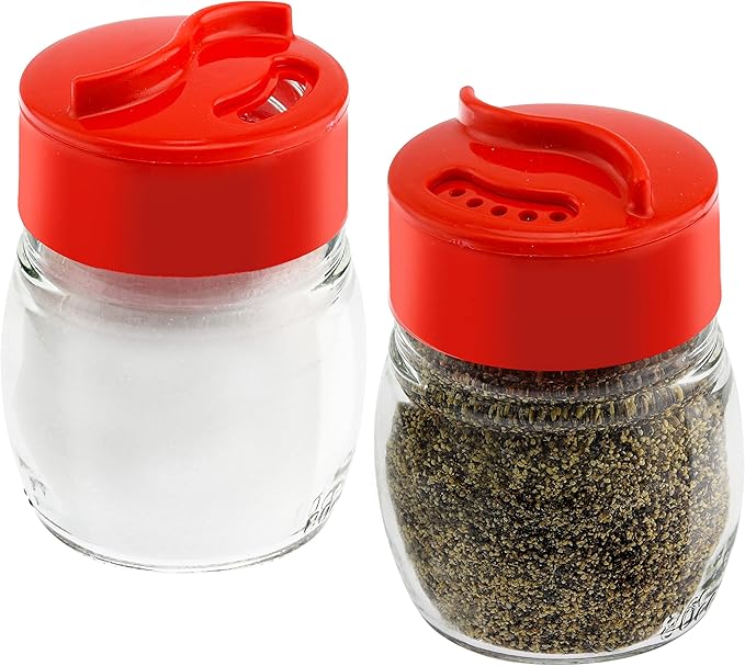 Glass Salt And Pepper Shaker Set, Spice Storage For Table Serving And Cooking With Dual Perforated Shaking Top - 3 Oz Spice Seasoning Shaker - 2 Pack