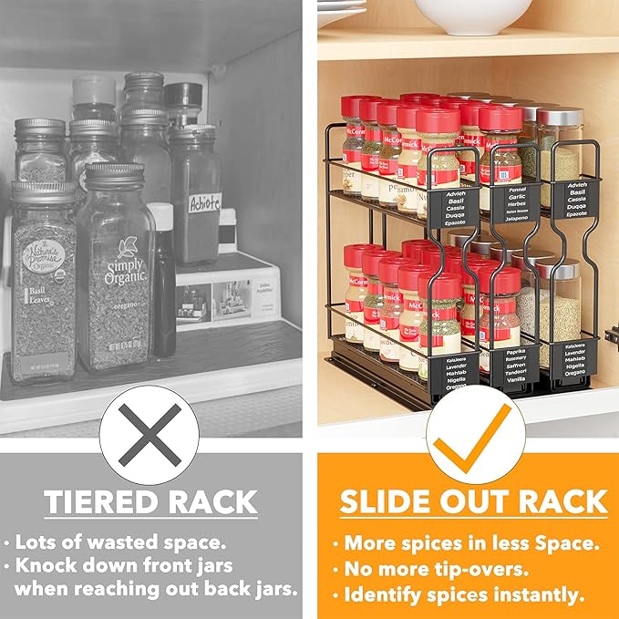 SpaceAid Pull Out Spice Rack Organizer for Cabinet, 2 Drawers 2-Tier, 3 Drawers 2-Tier