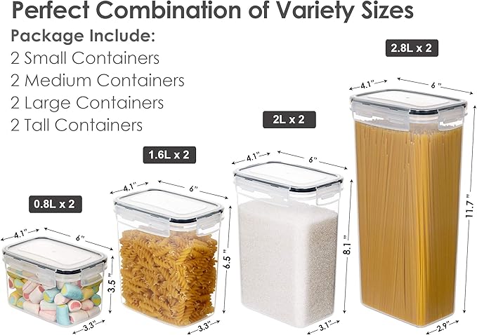 CHEFSTORY Airtight Food Storage Containers with Lids, 8 PCS Plastic Storage Canisters for Kitchen & Pantry Organization,Dry Food Canisters for Flour, Sugar and Cereal