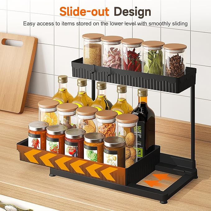 3 Pack Multi-Purpose Under Sink Organizers and Storage, 2025 L-Shaped Pull Out Cabinet Organizer for Bathroom & Kitchen, Under Cabinet Organizer with Hooks Hanging Cup, Black