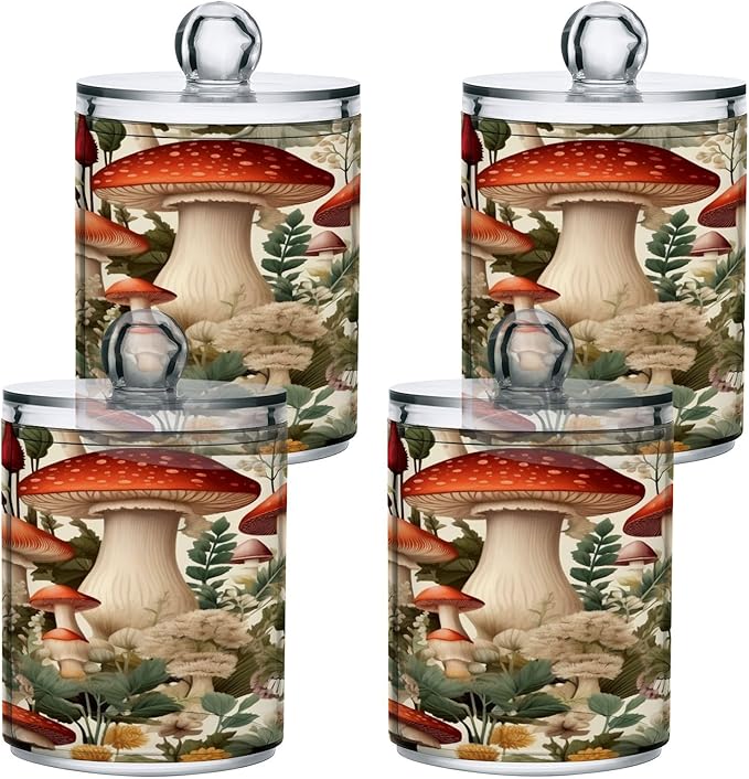 Cartoon Mushroom 2PC Airtight Transparent Plastic Storage Jar, Food Storage Container Glass, Can Store Candy, Salt, Coffee Beans, With lid, Easy To Use…