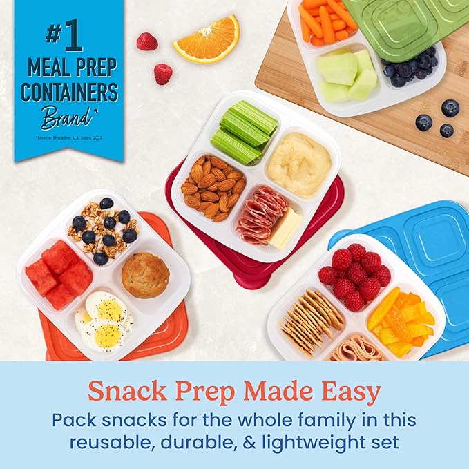 Bentgo Easyboxes 4-Compartment Snack Containers - 8-Piece Set with 4 Trays & 4 Custom-Fit Lids to Seal in Freshness - Reusable Food Storage & Meal Prep Bento BPA-Free Containers (Classic)