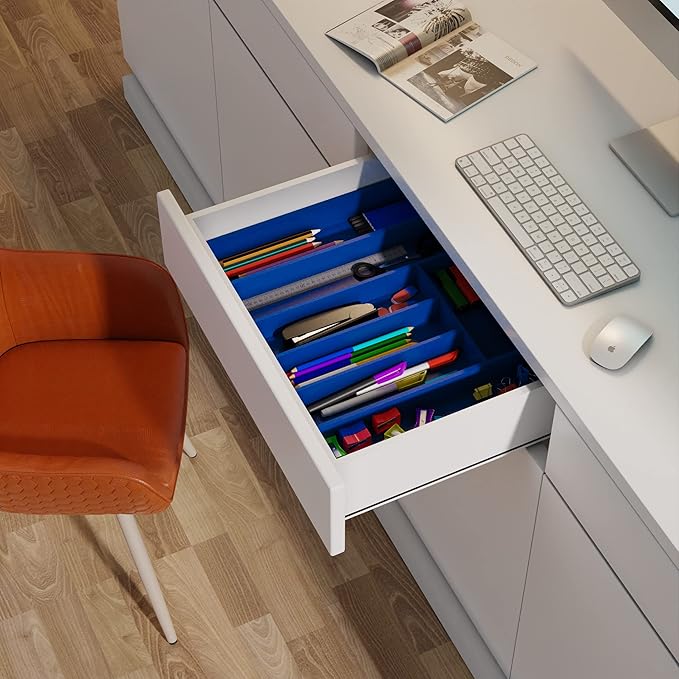 Utopia Kitchen Bamboo Silverware Drawer Organizer, Expandable Utensil Holder, 6-8 Slots, Blue