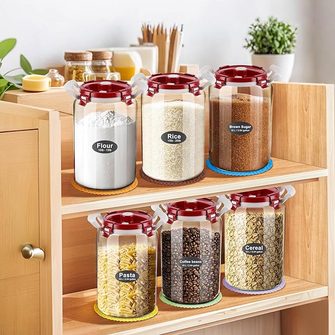 2.6Gallon/10L Glass Sugar Container with Lid - Airtight Food Storage Containers for Flour and Sugar, BPA-Free, Wide Mouth, Include Measuring Cup, Premium Kitchen Canisters for Pantry Organization