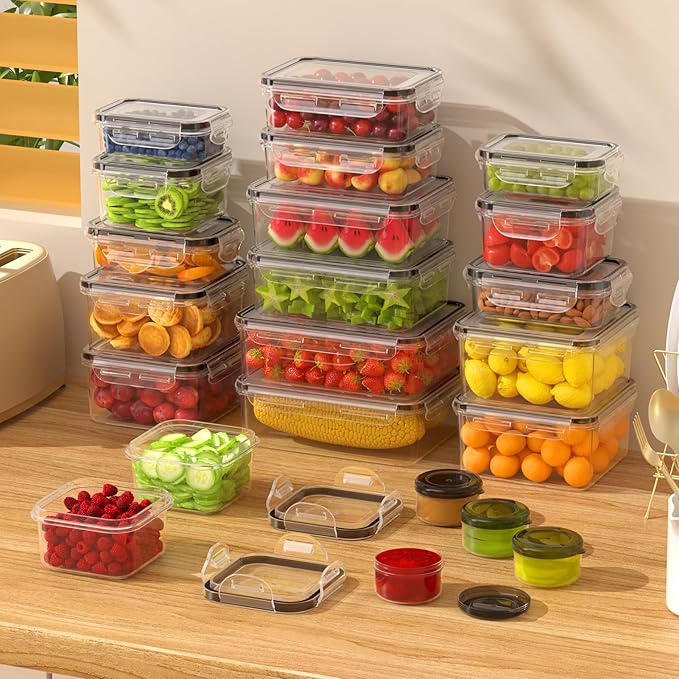 44 Pcs Larger Food Storage Containers with Lids Airtight (22 Containers & 22 Lids), Meal Prep Container for Pantry & Kitchen Organization, BPA-Free, Leak-Proof with Labels & Marker Pen