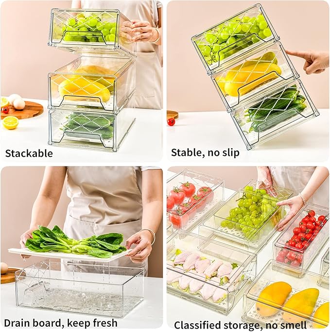 Pantry Organization and Storage, Refrigerator Organizer Bins, Fridge Pull-Out Drawer Containers, Stackable Storage Bins for Kitchen, Cabinet, Closet, Bathroom (2 PACK, 12.6"L x 8"W x 4.4"H)