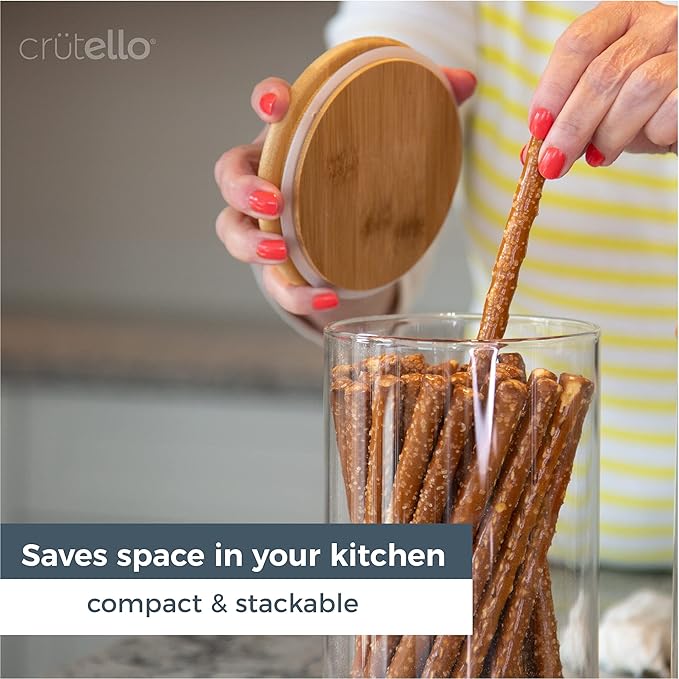Crutello Glass Food Storage Container with Bamboo Lid - 100 oz Airtight Clear Kitchen Organization Canister