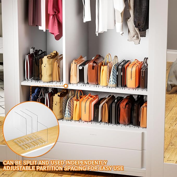 Yieach 16Pack Acrylic Clear Shelf Dividers for Closet Organization -Suitable for Wire Shelves,Cupboard- Bag,Purse Dividers and Handbag Organizer,Vertical Shelf Separators in Closet for Sweater,T Shirt