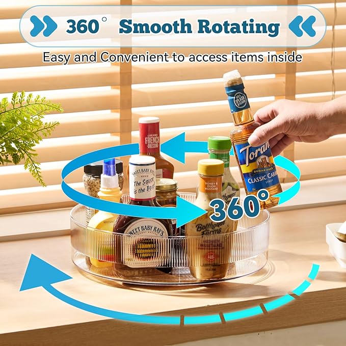 FreshKeeper Plastic Lazy Susan Organizer, Clear Pantry Lazy Susan Turntable for Cabinet and Kitchen 13’’
