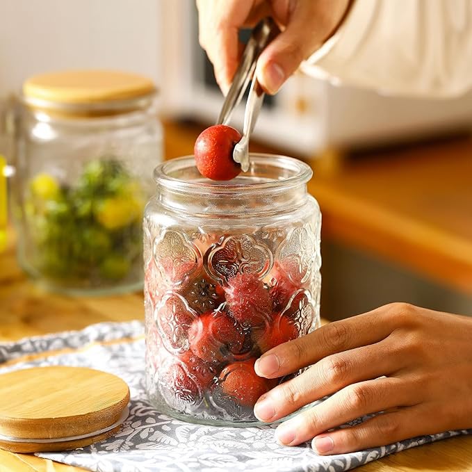 Vintage Glass Jar with Bamboo Lid, 23.7 fl oz - Airtight Decorative Food Storage Canisters for Kitchen Counter, Ideal for Candy, Sugar, Coffee, Tea,Cute Jar(Sunflower*1)